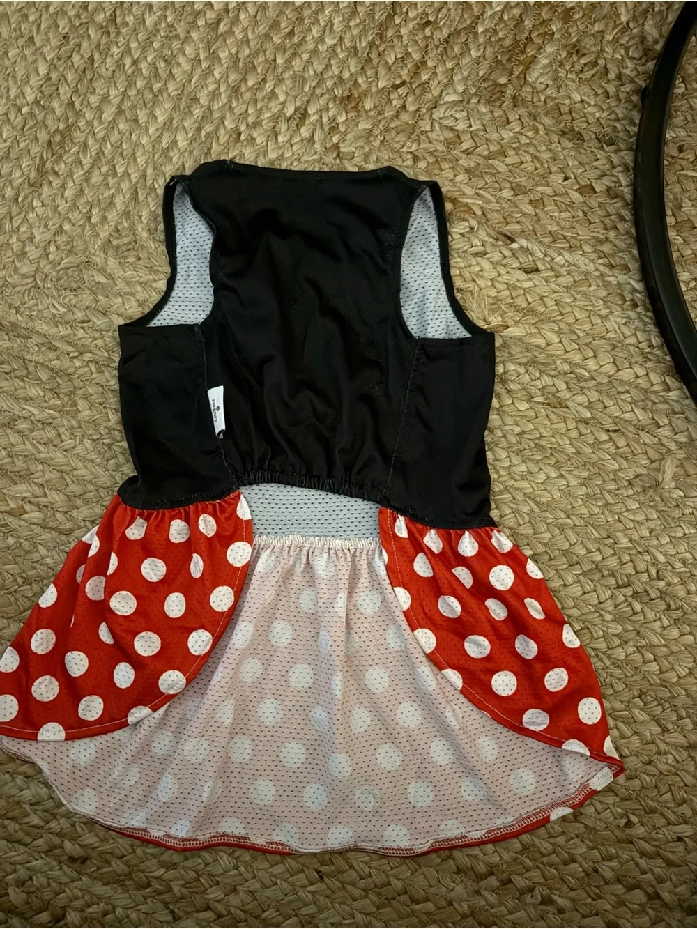 CuteBone Dog Dress Sz LG red white polka dot w/black bow mesh dress